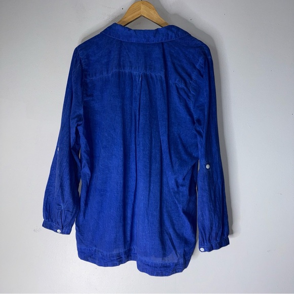 soft surroundings Sedona Stone wash Blue Tunic Collar Top Cotton XL - Picture 2 of 4